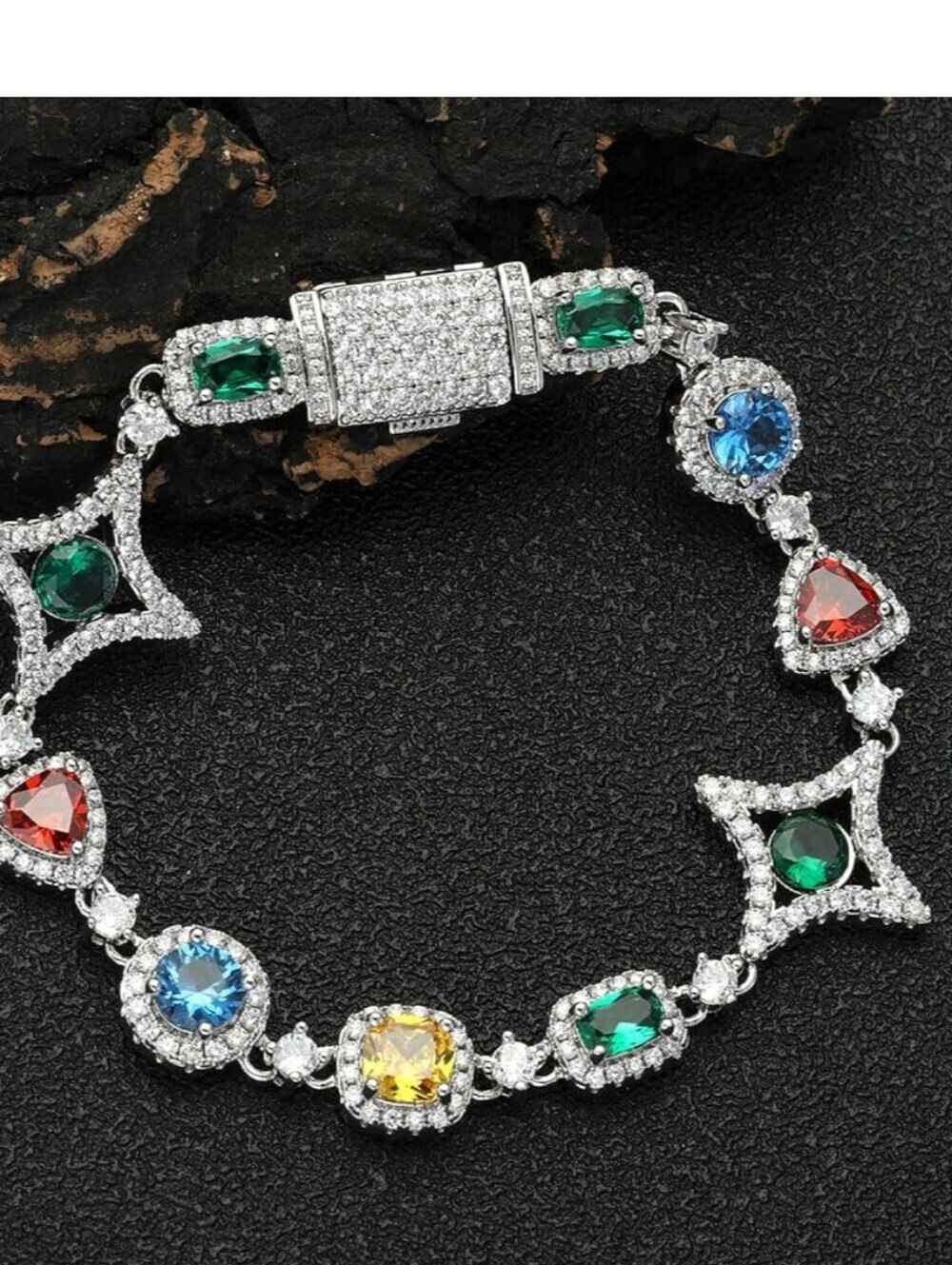 Multi-Color Gemstone Tennis Bracelet - Women Jewelry Bracelets